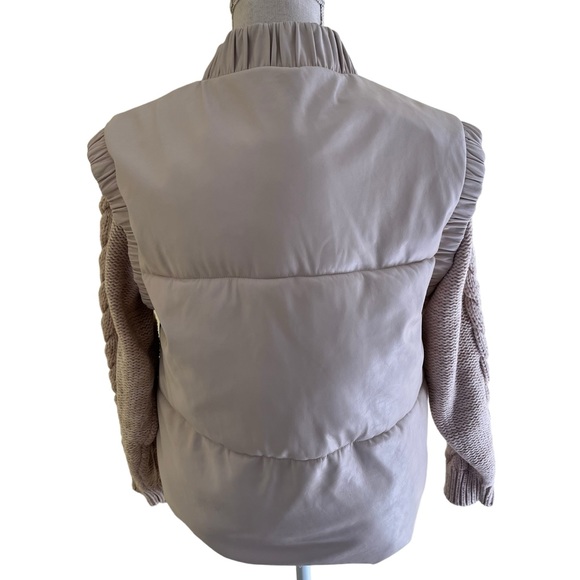 Unreal Fur Cream "Barcelona" Cable Knit Sleeve Puffer Jacket L LIKE NEW - Picture 8 of 11